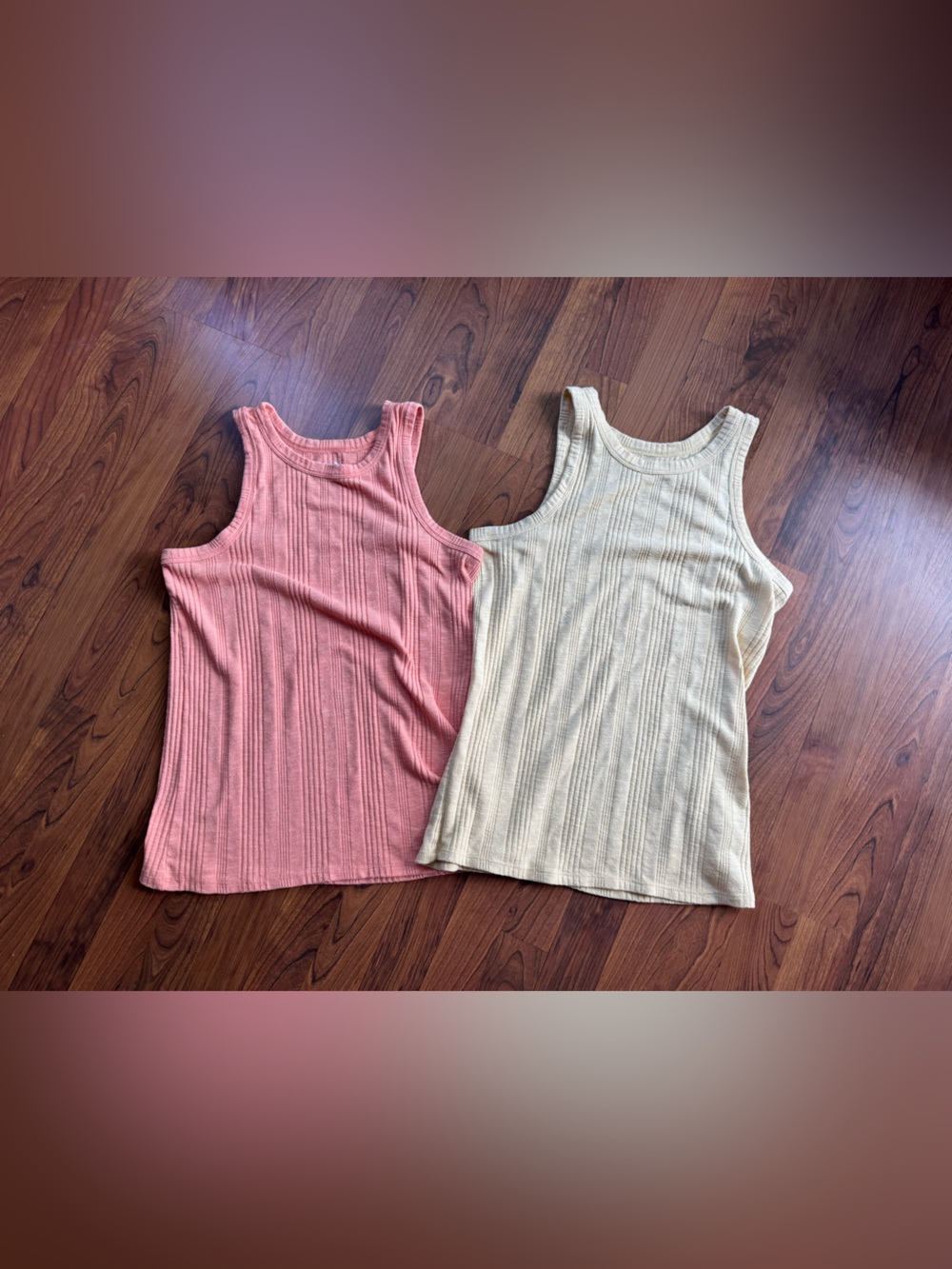 Ribbed Tank Top - Salmon and Yellow